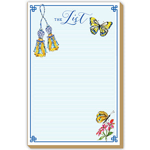 Luxe Large Notepad - The List Handpainted Tassels and Butterflies Blue