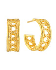 Veranda Caning Medium Hoop Earrings Gold