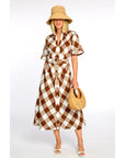 Elizabeth James The Label Collins Dress in Brown Gingham