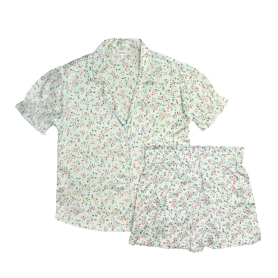 Lenora by Dina Yang Birdie Satin Short Floral Pajamas