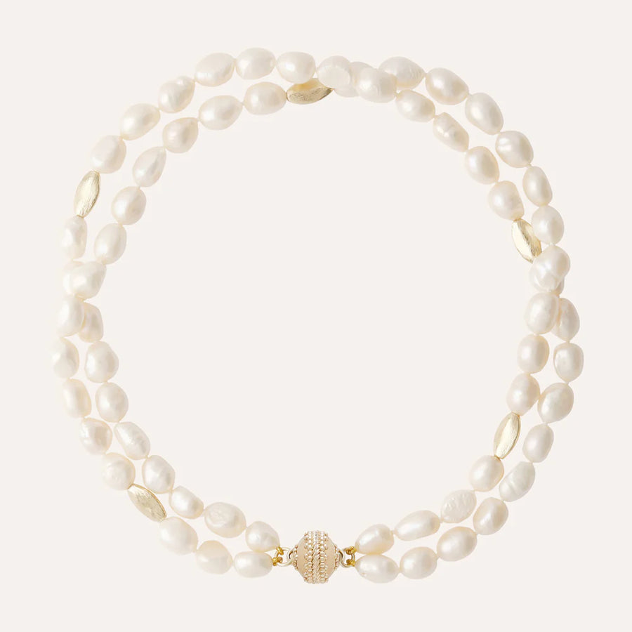 Gold Rush White Pearl Necklace-16.5"