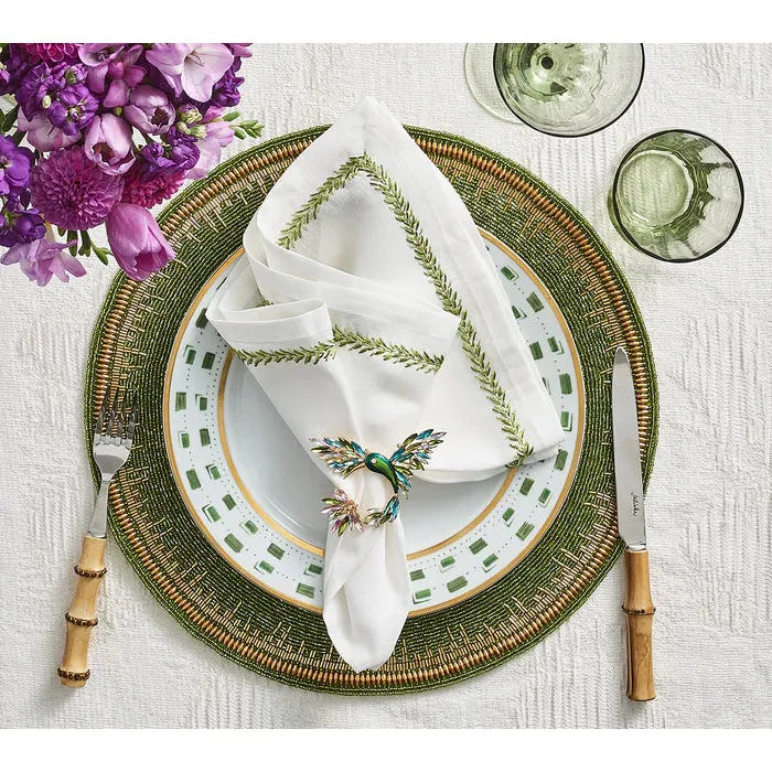 Kim Seybert Jardin Napkin in White & Green