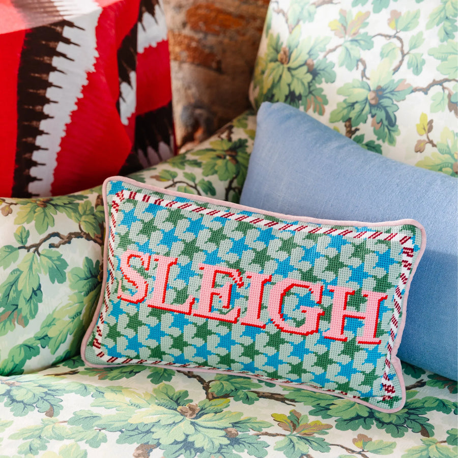 Furbish Studio Sleigh Needlepoint Pillow