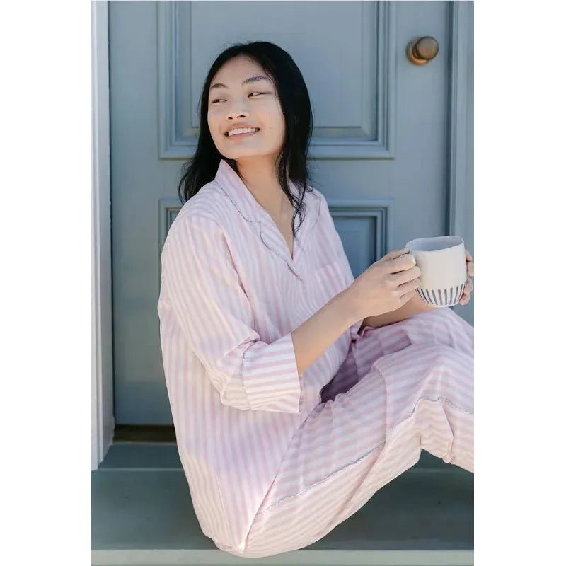Lenora Classic Cotton Striped Capri Pajama in Pink