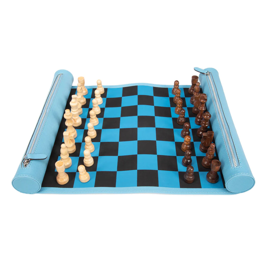 Travel Chess/Checkers Roll - Blue