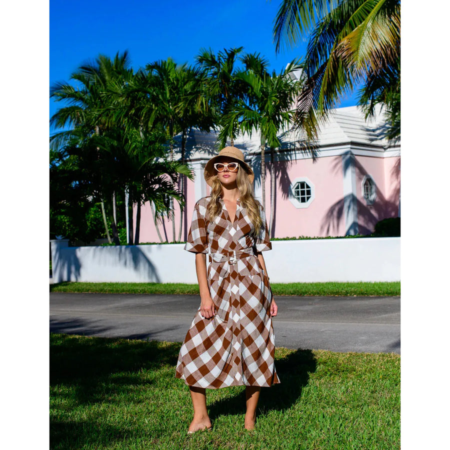 Elizabeth James The Label Collins Dress in Brown Gingham