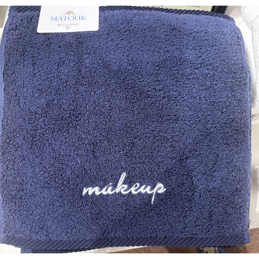 Matouk Milagro Embroidered Navy "Makeup" Wash Cloth