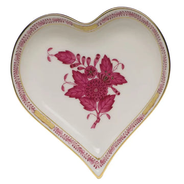 Herend Chinese Bouquet Small Heart Tray Heart Tray : Raspberry