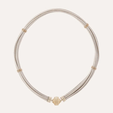 Aspen Leather Necklace-White Pearl