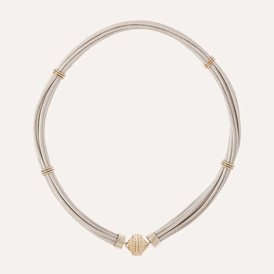 Clara Williams Aspen Leather Necklace-White Pearl