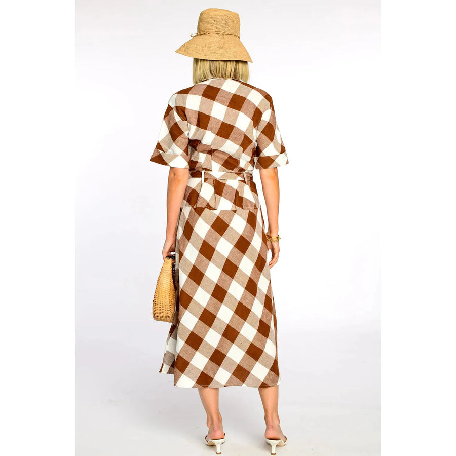 Elizabeth James The Label Collins Dress in Brown Gingham