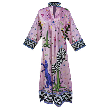 Ortigia Sicilia Cotton Jungle Pink Kaftan