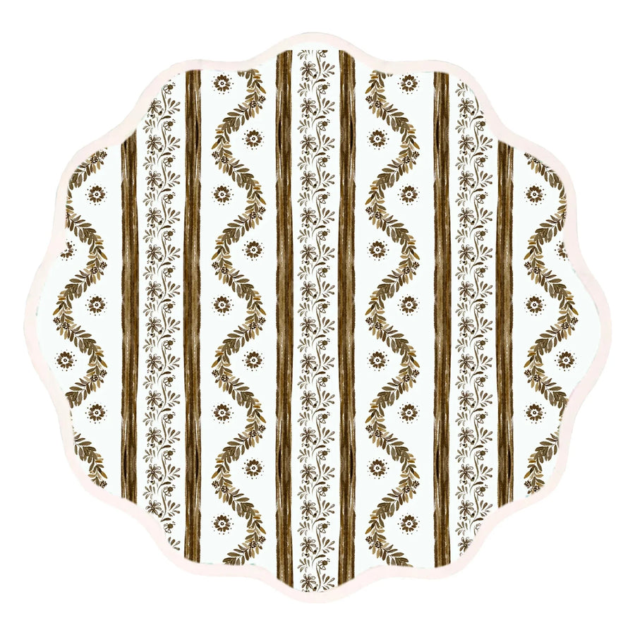 Fenwick Fields Round Scalloped Placemat: Espresso Boxwood Garden
