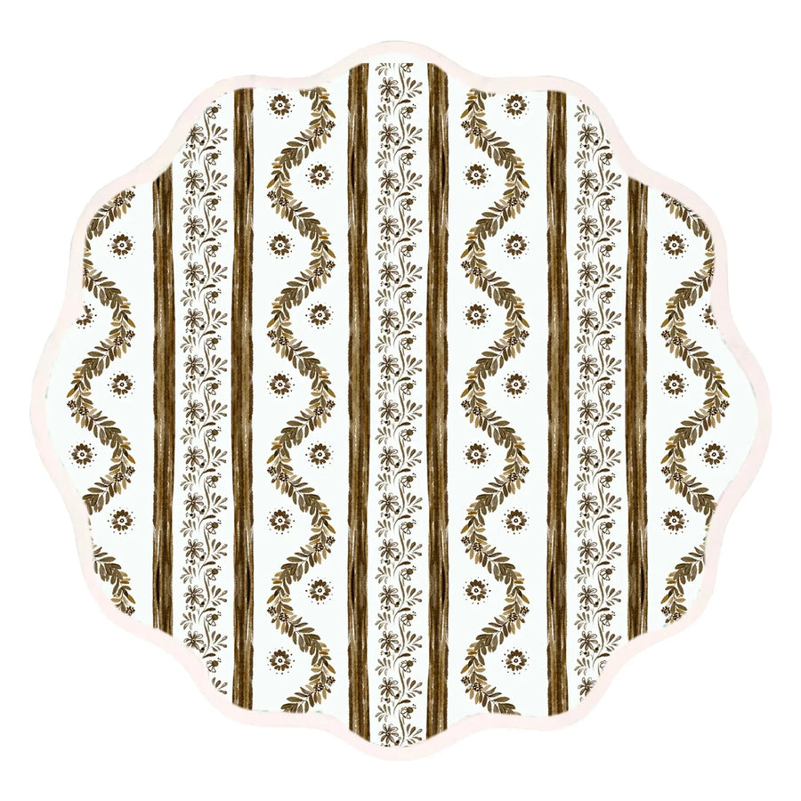 Fenwick Fields Round Scalloped Placemat: Espresso Boxwood Garden