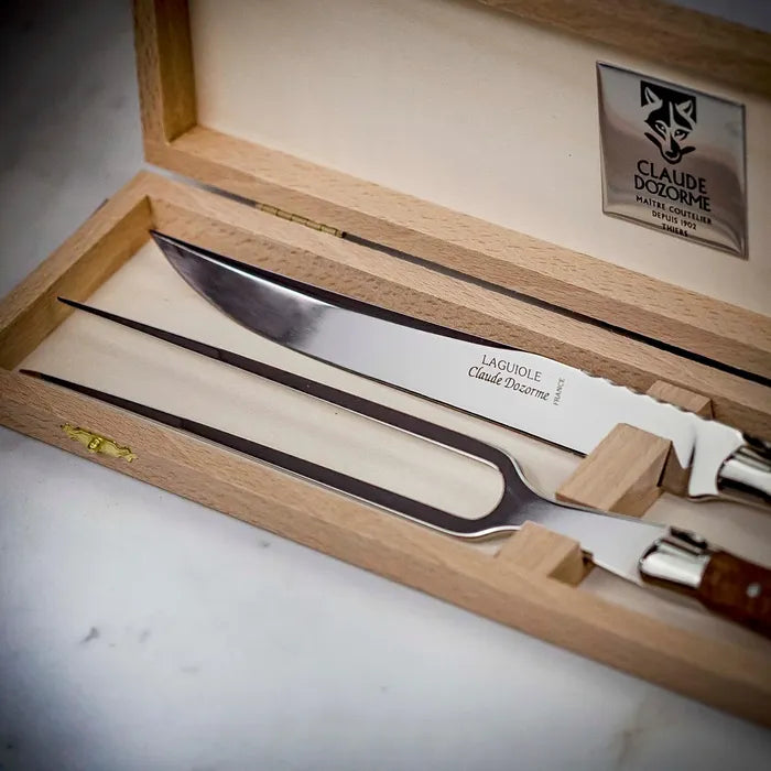 Claude Dozorme Olive Wood Carving Set