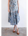 Never a Wallflower Prairie Midi Skirt - Blue Floral