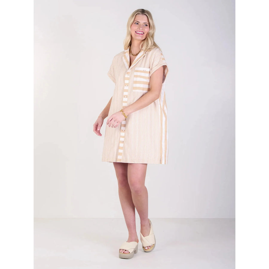 Emily McCarthy Luna Dress in Sand Stripe