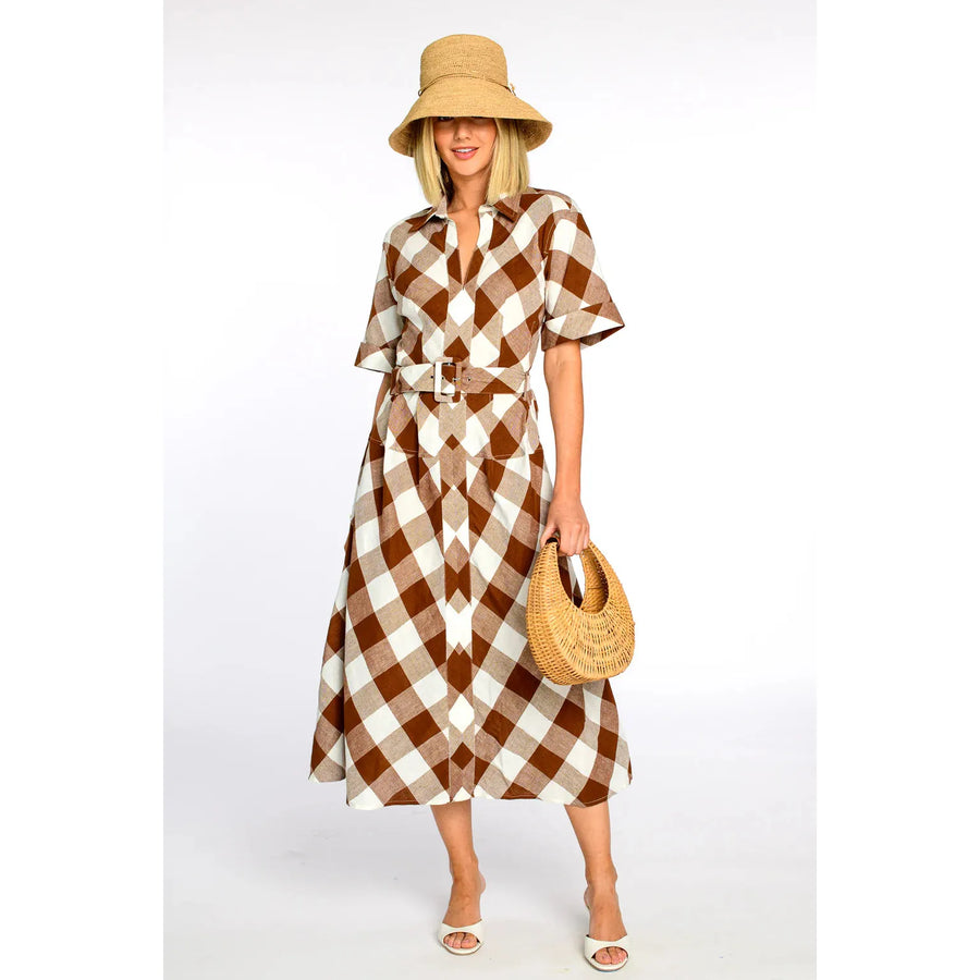 Elizabeth James The Label Collins Dress in Brown Gingham