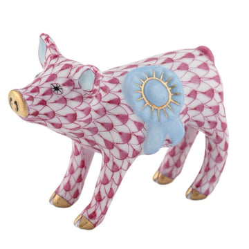 Herend Blue Ribbon Pig : Raspberry
