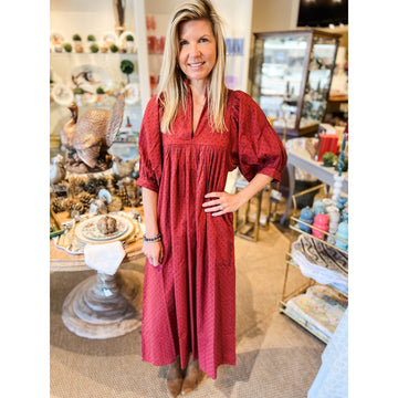 Never a Wallflower Burgundy Navy Swiss Dot High Neck Midi Dress: Medium