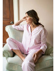 Lenora by Dina Yang Classic Pinstripe Cotton Pajamas - Pink