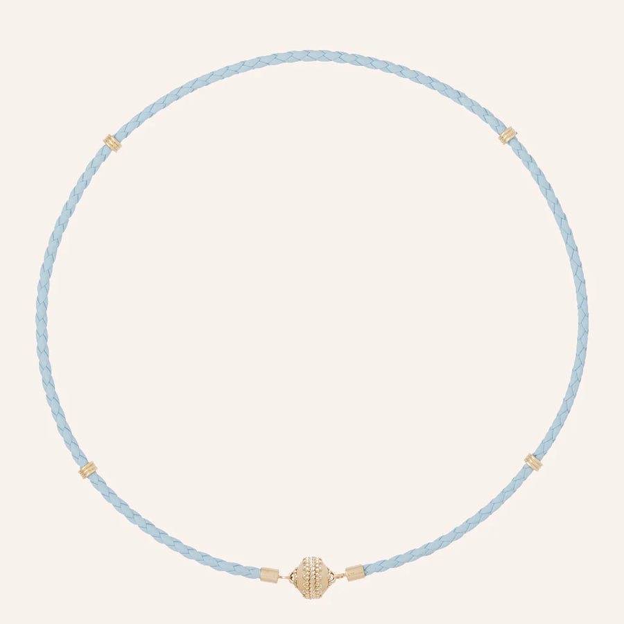 Clara Williams Company Aspen Braided Light Blue Leather Mini Necklace