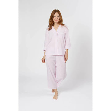 Lenora by Dina Yang Classic Pinstripe Cotton Pajamas - Pink : Small