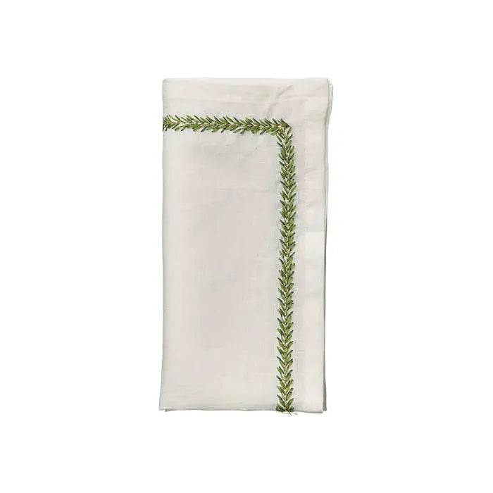 Kim Seybert Jardin Napkin in White & Green
