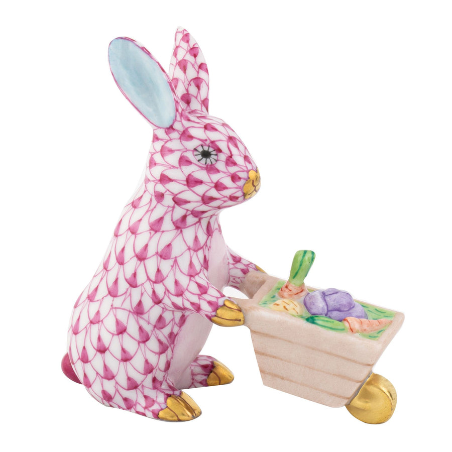 Herend Wheelbarrow Bunny - Raspberry