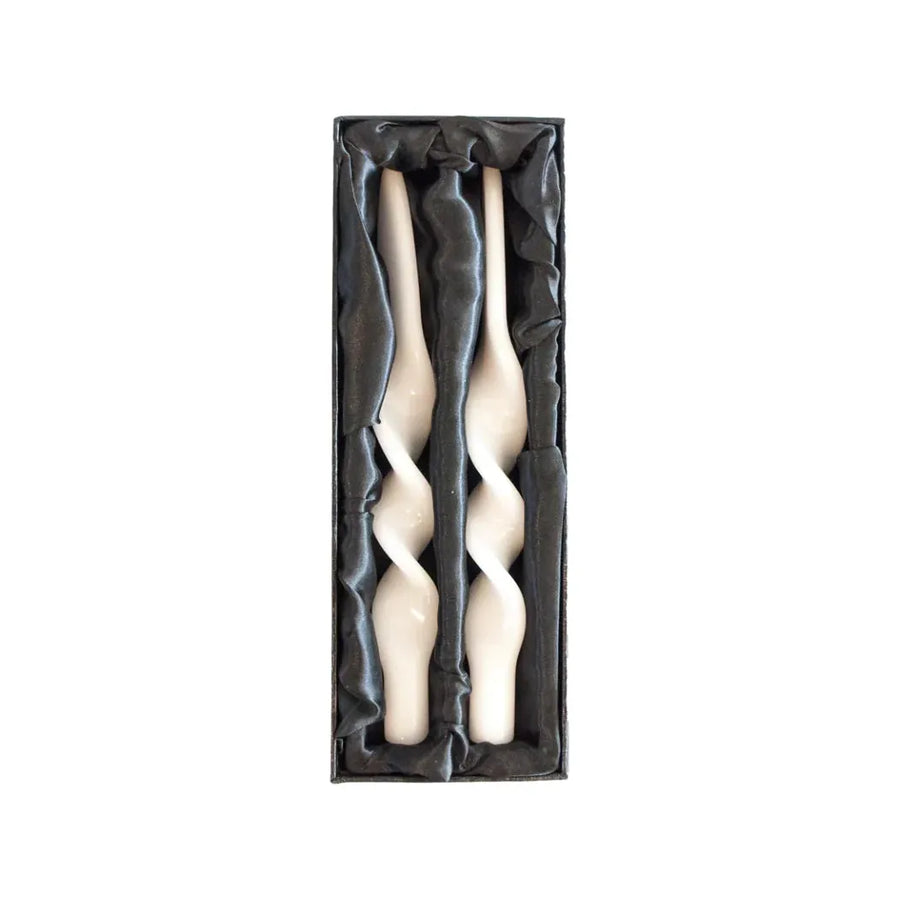 Graziani Lacquer Twist White Candles: Set of 2