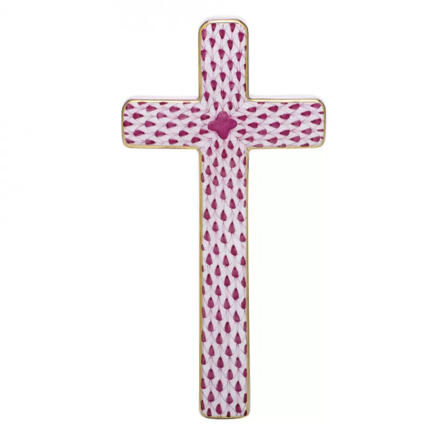 Herend Fishscale Cross - Raspberry