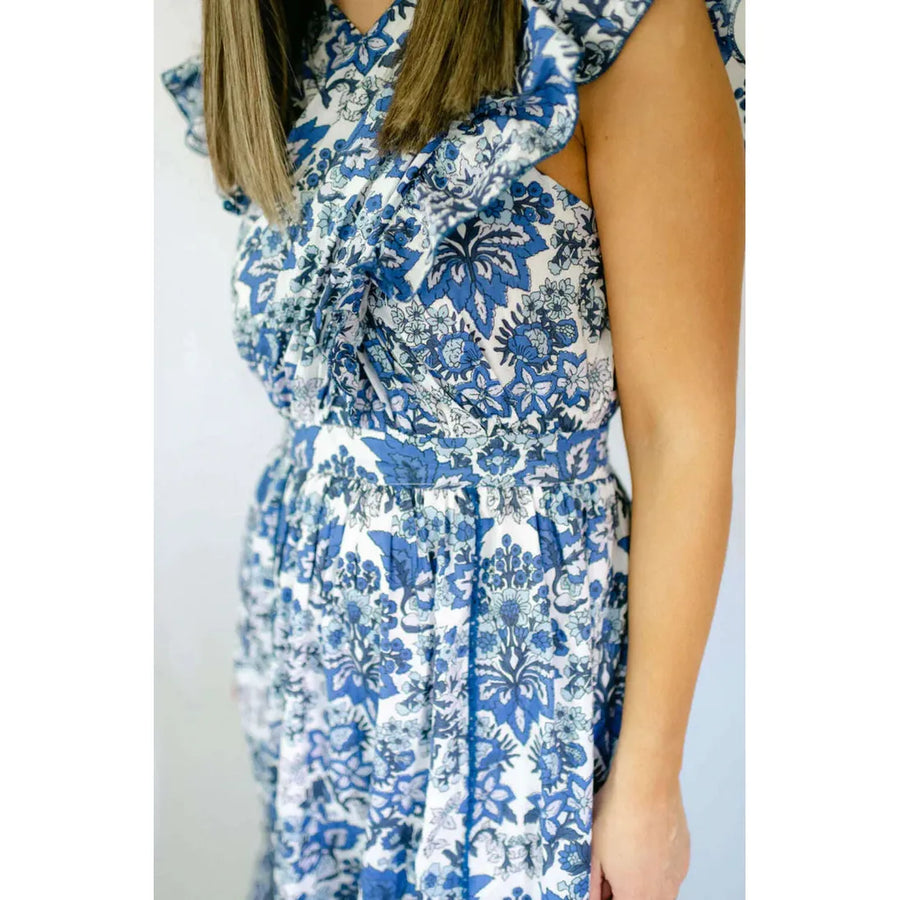 Anna Cate Jameson Midi Dress-Royal Print : XS