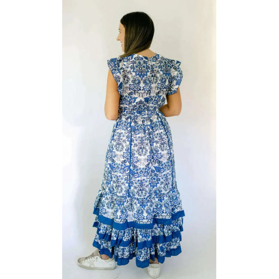 Anna Cate Jameson Midi Dress-Royal Print : XS