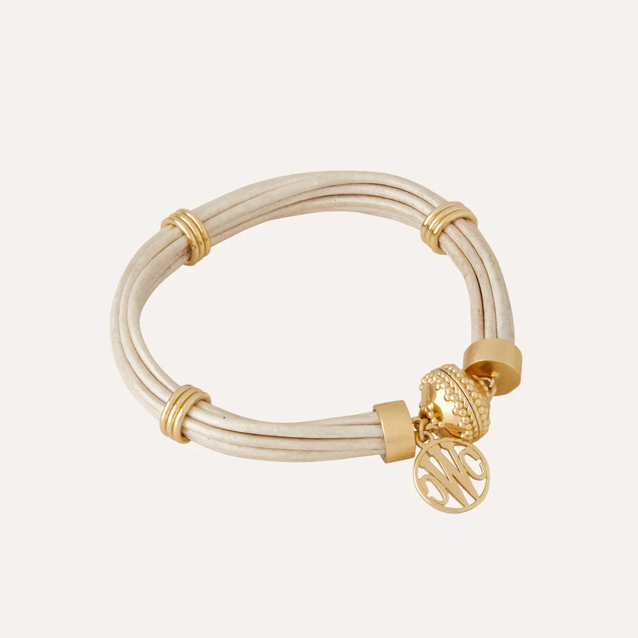 Clara Williams Aspen Leather Bracelet-White Pearl