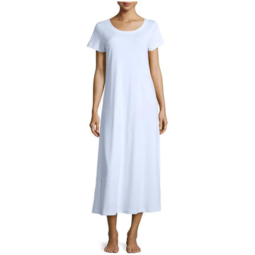 P. Jamas Butterknit  Long Gown Short Sleeve - Blue : Small