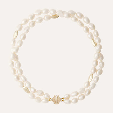 Gold Rush White Pearl Necklace-16.5"