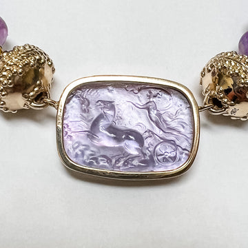 Chariot Italian Glass Centerpiece-Lilac and Mother of Pearl (Reversible)