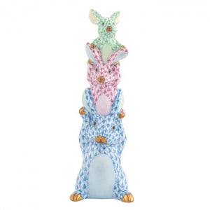 Herend Bunny Trio - Blue, Raspberry & Key Lime