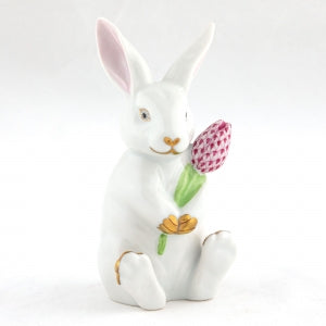 Herend Blossom Bunny - White and Raspberry