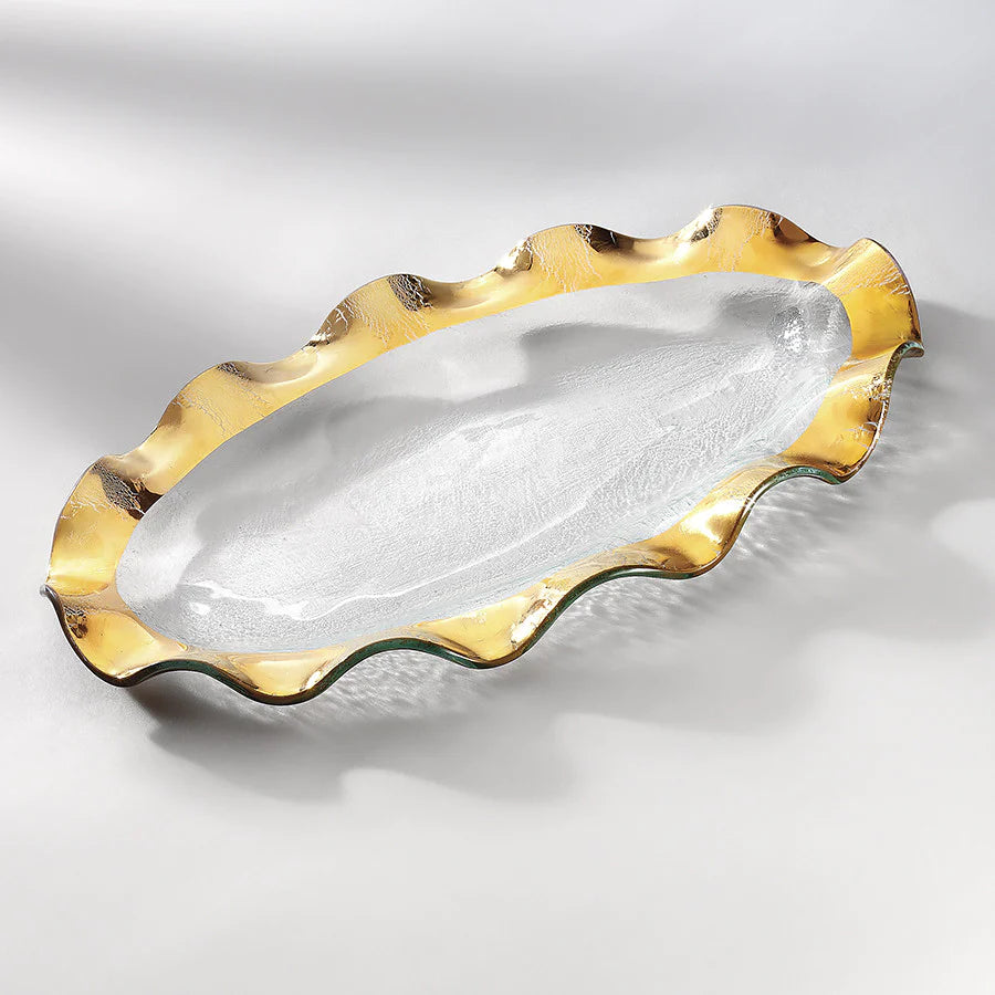 Annie Glass Gold Ruffle Oval Platter