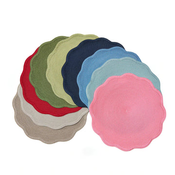 Deborah Rhodes Scalloped Round Red/White Striped Placemat
