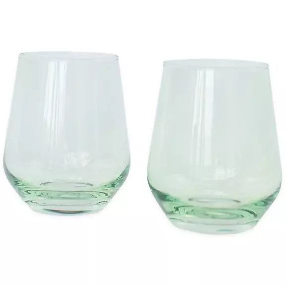 Estelle Stemless Wine Glasses - Set of 2 in Mint Green