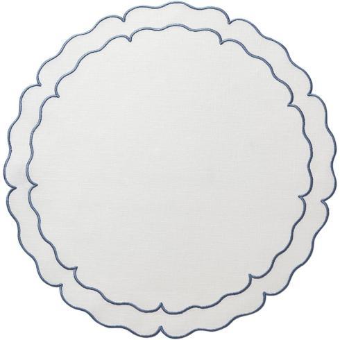 Skyros Linho Scalloped Placemat, White with Blue Piping
